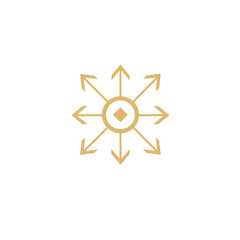 Expanding outwards A golden icon of arrows pointing in all directions.