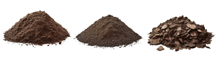 pile of soil and compost, isolated on white background.
