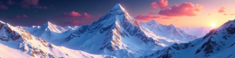 Snow-capped planetary mountain range in a distant solar system, planet, frozen