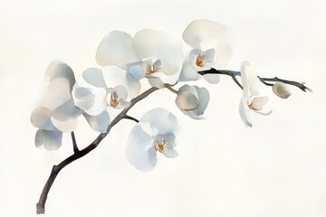 Delicate watercolor orchids on a stem.