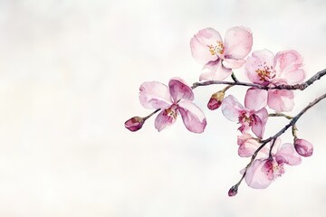 Delicate pink blossoms on a branch, softly painted.