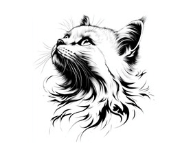 Fototapeta premium Dreamy-eyed light fur cat, gentle, gazing up and right, on a white backdrop
