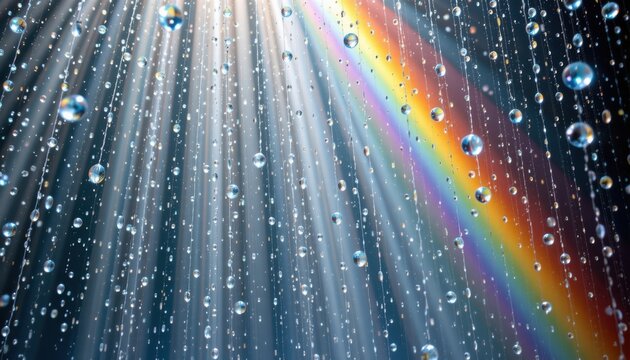 Droplets of water catch the sunlight as they plummet down, creating a dazzling array of rainbows that dance in the mist.