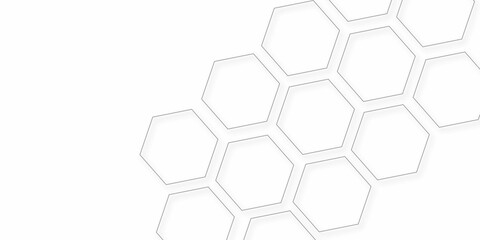 Abstract white vector wallpaper with hexagon grid.3D Futuristic honeycomb mosaic white background. Realistic geometric mesh cells texture.