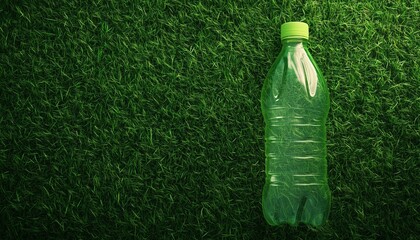 Empty plastic bottle on green grass fresh environment care recycling product