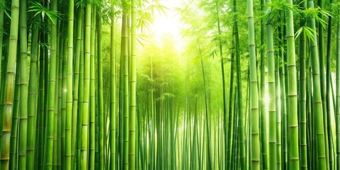 Fototapeta premium Stunning Green Bamboo Forest Texture, Vertical Bamboo Stalks, Low Light Photography, Nature Background, Fresh, Natural Feel