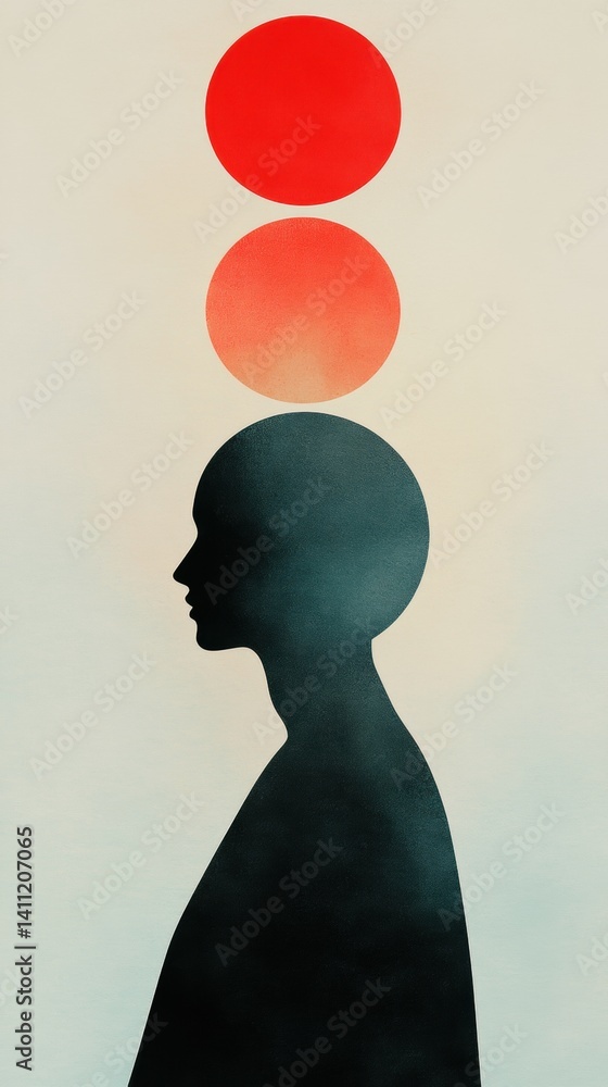 Poster a silhouette of a head with three concentric circles above, embodying themes of contemplation and in