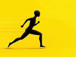 Fototapeta na wymiar A dynamic silhouette of a runner in motion against a vibrant yellow background, conveying energy and speed.