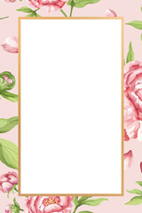 Gold rectangle peony flower frame design element