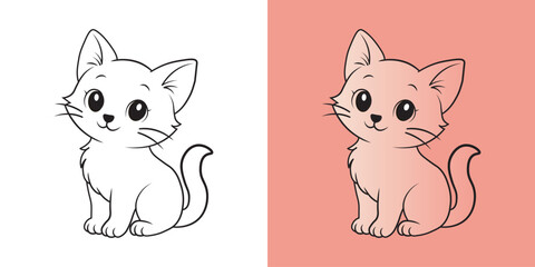 Fototapeta premium pink cat of animal , children's coloring book. Coloring book with cute cartoon animal pictures. Vector illustration with colored background.