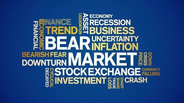 Bear Market animated word cloud;text design animation tag kinetic typography seamless loop.