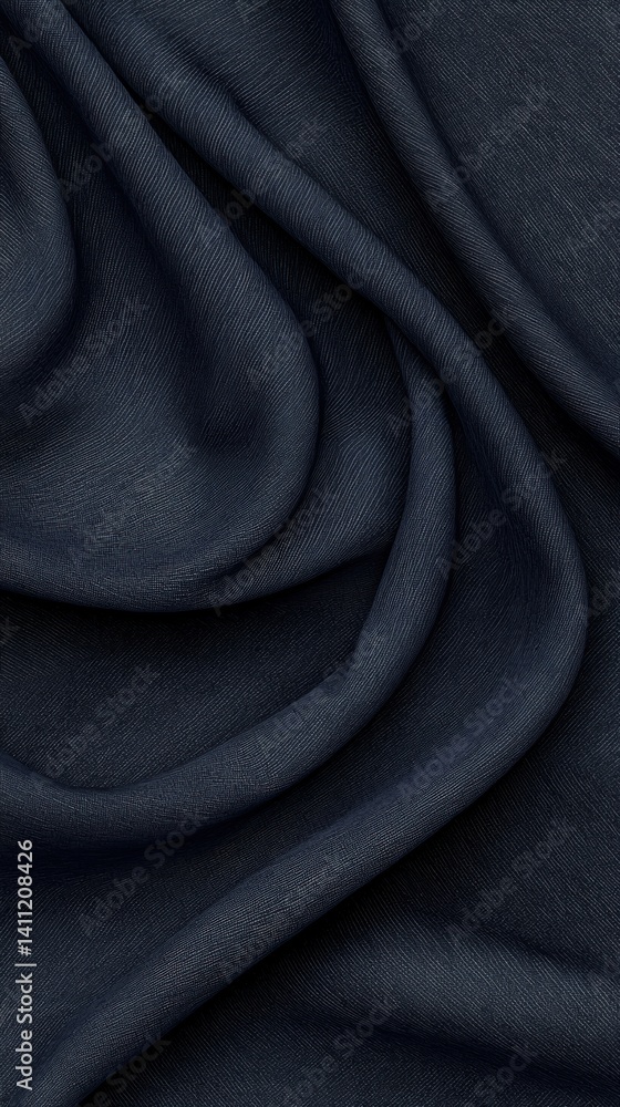 Poster a close-up view of dark fabric showcasing smooth, flowing folds and a soft texture.