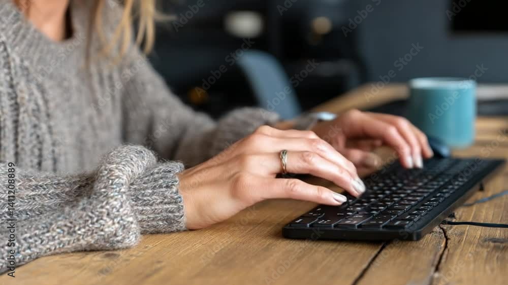 Poster busy hands working on computer keyboard to send emails generative ai