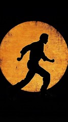 Silhouette runner, orange moon, night