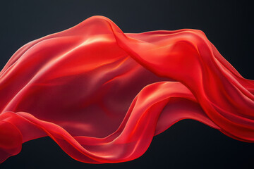 Red silk fabric billowing gracefully against a black backdrop, creating a striking contrast with its vibrant color.