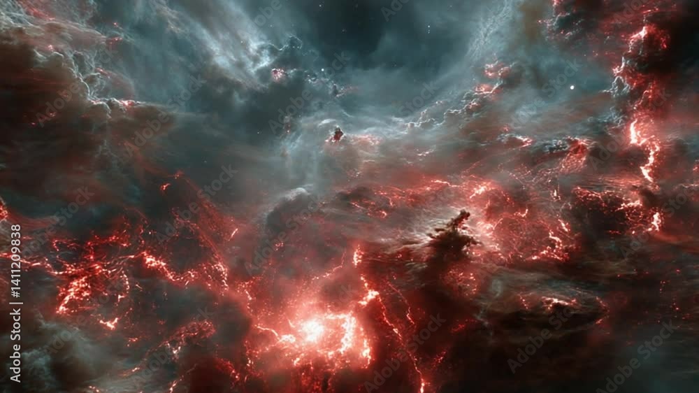 Poster exploring vivid colors in a vast star-filled nebula generative ai