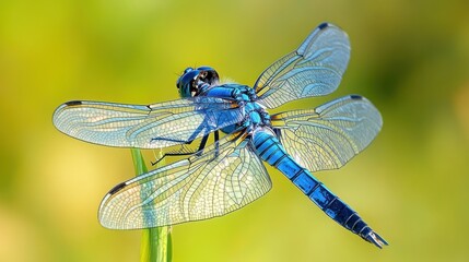 A stunning macro shot of a beautiful blue dragonfly