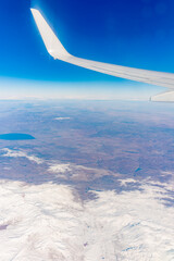 Obraz premium Aerial view on arabian desert and Red sea mountains from airplane