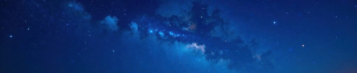 Naklejka premium Starry Night Sky with Sparkling Stars Over Dark Blue Background, space, universe, starry