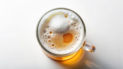 Top View of Glass of Beer with Foam Isolated on White Background - Refreshing Beverage Concept, Alcohol Drink Photography, Bar Essentials, Party Refreshments, Beverage Aesthetics