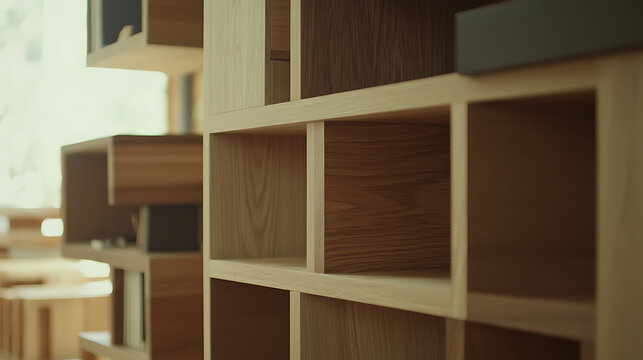Carpenter assembling a wooden bookcase in a workshop. Featuring furniture construction and carpentry skills