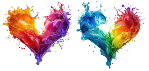 colorful liquid heart splashes on white background