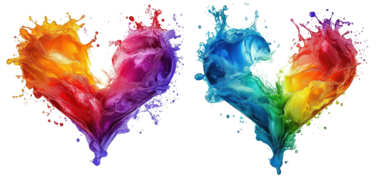 colorful liquid heart splashes on white background - Powered by Adobe