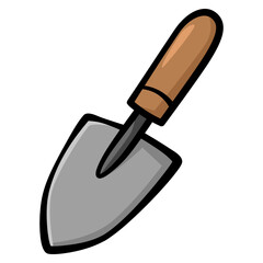 Handdrawn doodle of metal trowel tool for digging and planting in garden beds