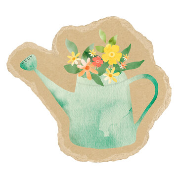 watercolor watering can with flowers clip art preview