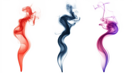 colorful smoke plumes, isolated on transparent background