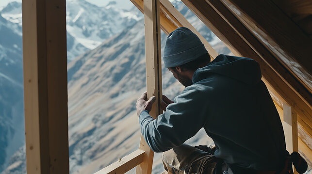 Carpenter assembling wood frames for doors. Featuring carpentry and door installation