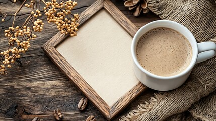 Aromatic Coffee Break: Rustic Wooden Frame with a Cup of Comforting Beverage