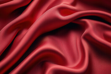 Obraz premium Red silk dress flowing in the wind against a pristine mountain backdrop.