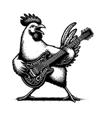 Fototapeta premium Chicken singing on stage with microphone wearing sunglasses illustration, rockstar pose
