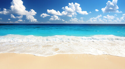 Fototapeta premium A beautiful beach with a clear blue ocean and white clouds in the sky
