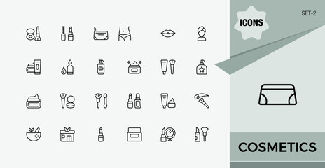 Cosmetics icon. Contains such symbols as skincare, beauty, makeup, cosmetic and more. Beauty modern icon set. Vector illustration. Set-2