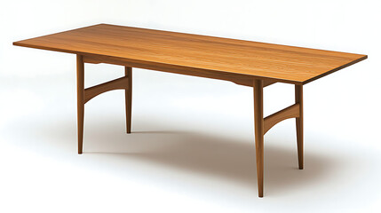 A long wooden table with a white background