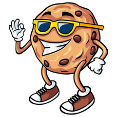 Cookie Cartoon Cool Mascot Chocolate Chips Drawing Illustration