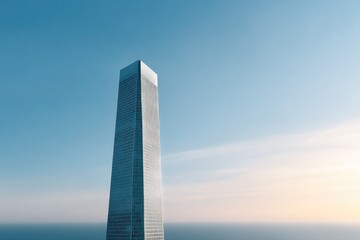 lone skyscraper against clear sky demonstrates architectural prowess and urban sophistication