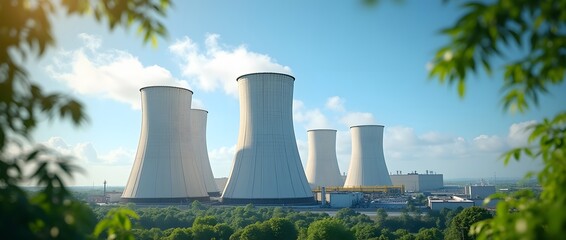 Gas separation industry or eco-energy for sustainable energy saving, environmentally friendly industry, low carbon emissions, Industrial power plant, cooling towers