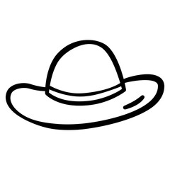 Handdrawn doodle of straw hat used by gardener for sun protection and outdoor work