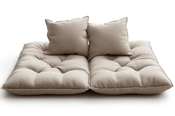 Obraz premium Pair of pillows: pink velvet, blue striped, on white background.