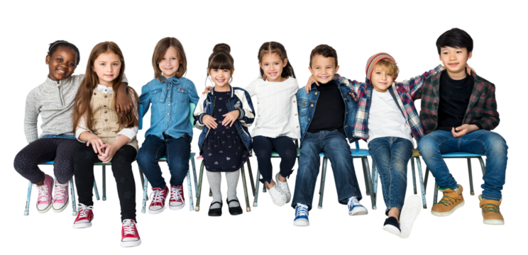 Png kids in a row sticker, transparent background