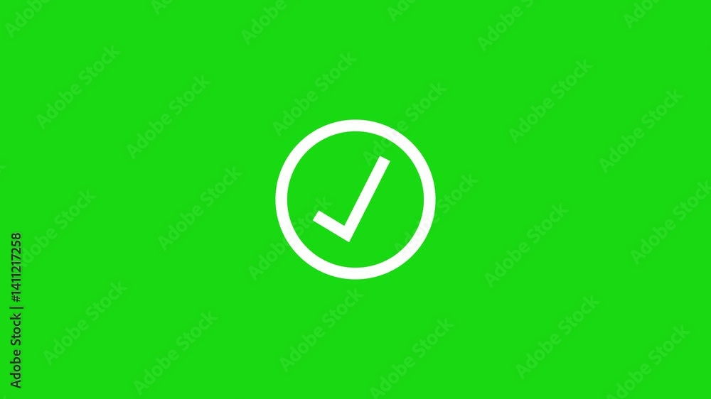 Poster simple line green check mark icon animations on a black background. success, correct or selection ic