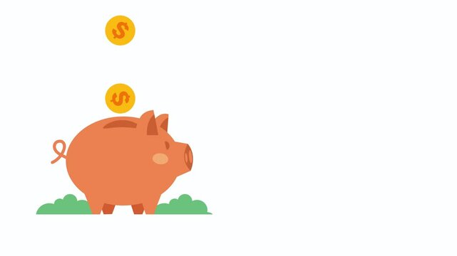 An Animated Footage of Flat Style Piggy Bank Illustration with Gold Coins - 
Saving Money Concept