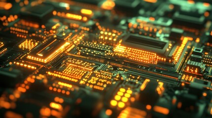 Obraz premium Glowing circuitry and components create a futuristic digital technology view
