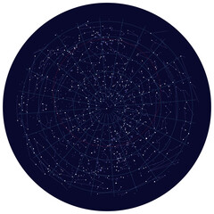 round Planisphere chart of stars, astronomy of the northern hemisphere, constellation graphic resource for sky watching and stargazing 35th degree with no text © Theresa