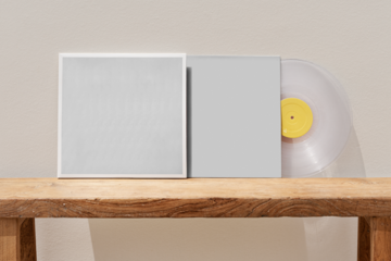 Music cover mockup png leaning against the wall