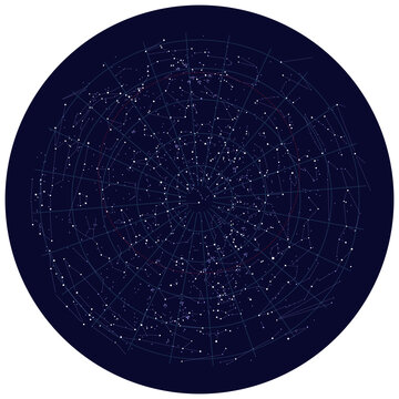round Planisphere chart of stars, astronomy of the northern hemisphere, constellation graphic resource for sky watching and stargazing 35th degree with no text