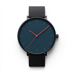 A sleek and modern watch featuring a dark face, minimalist design, and contrasting red hands for a stylish look.